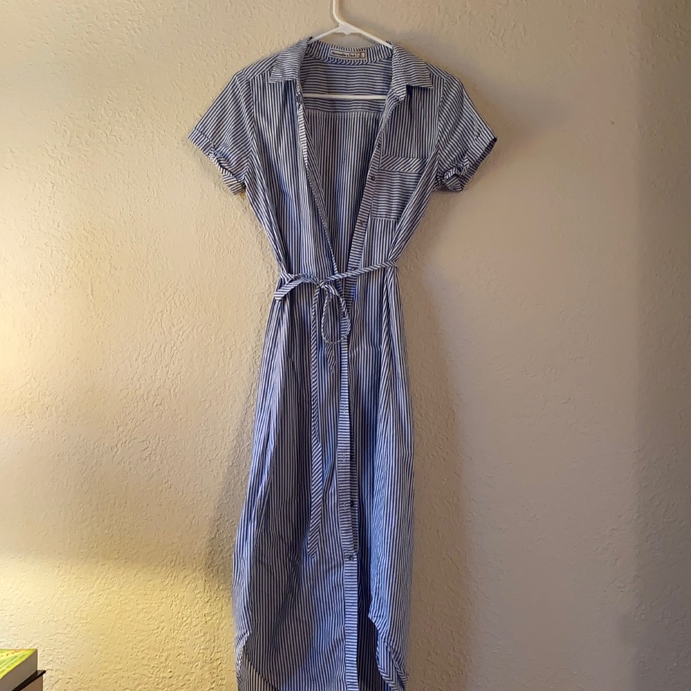 Mid calf blue pinstripe dress